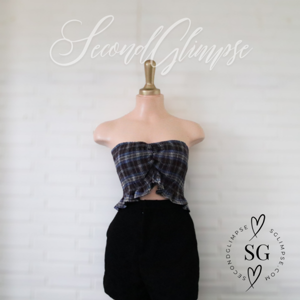 Plaid Tube Top with Ruffle Hem