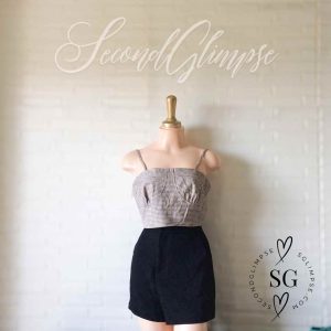 Gingham Spaghetti Strap Crop Top with Pleated Front Design