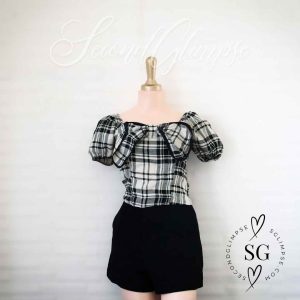 Plaid Puff Sleeve Top with Bow Detail