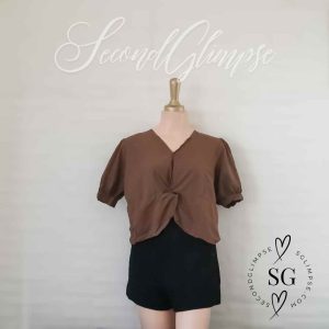 Casual Brown V-Neck Twist Front Blouse