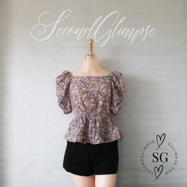 Floral Peplum Blouse Puff Sleeve