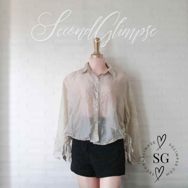 Sheer Beige Button-Up Blouse with Long Sleeves