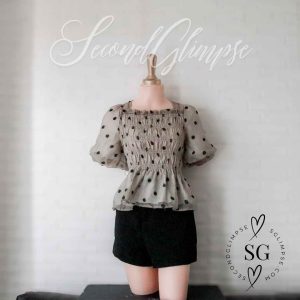 Polka Dot Smocked Blouse with Puff Sleeves